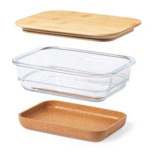 Lunch box in edizione limitata, capacità 730 ml. Realizzato in vetro borosilicato e coperchio in bambù.