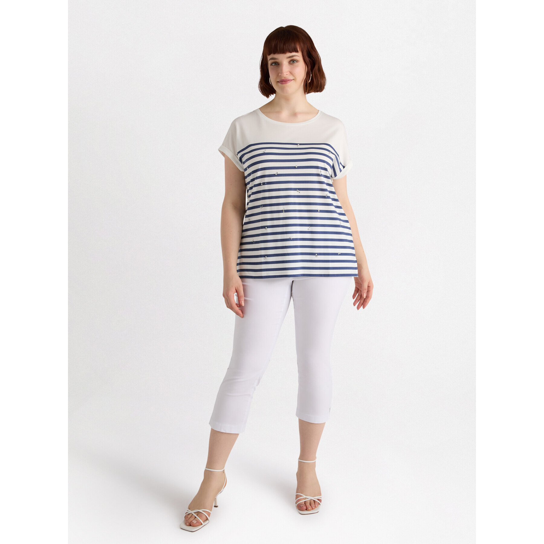 Fiorella Rubino - T-shirt a righe con ricamo - Bianco