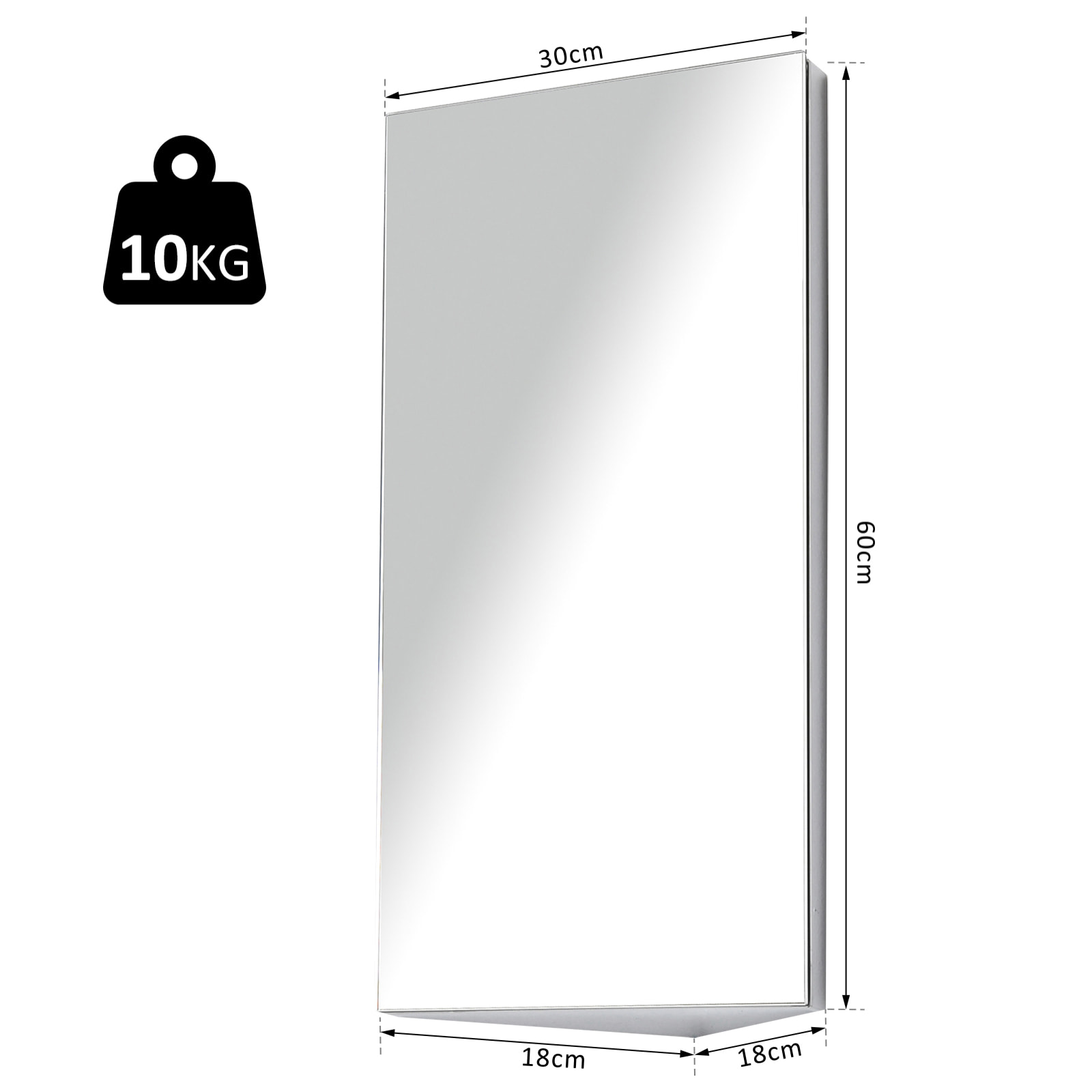 Armoire miroir salle de bain armoire de toilette murale meuble d'angle 2 étagères dim. 30L x 18,4l x 60H cm acier inox.