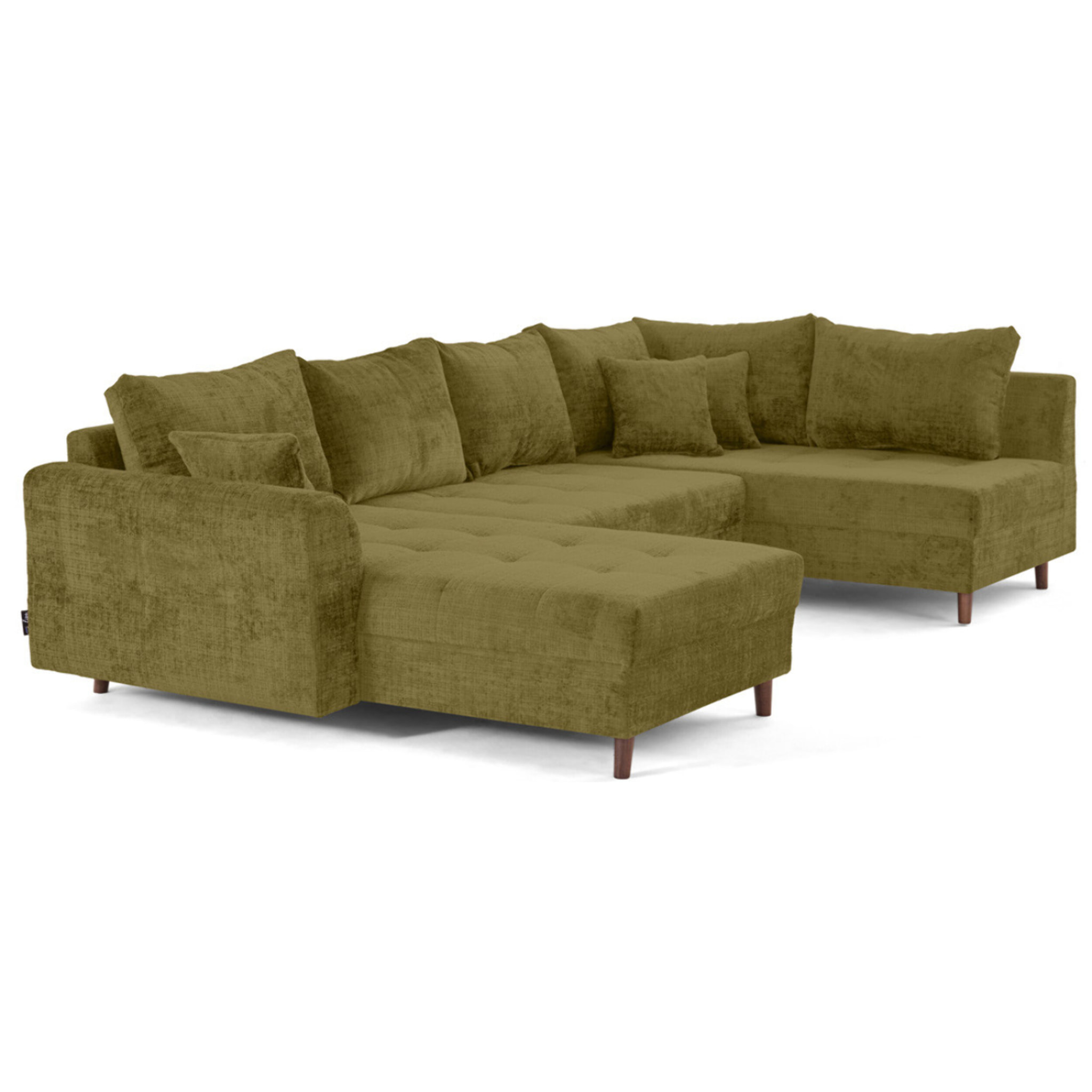 Rune - canapé panoramique d'angle droit 7 places en velours texturé - Vert Olive