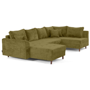 Rune - canapé panoramique d'angle droit 7 places en velours texturé - Vert Olive