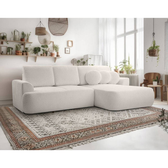 Candela - canapé d'angle droit 4 places - convertible avec coffre - en tissu bouclette - Beige
