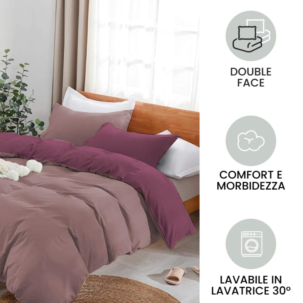 Parure Copripiumino Bicolore una Piazza e mezza, Set Sacco Copripiumino in Cotone con Federe