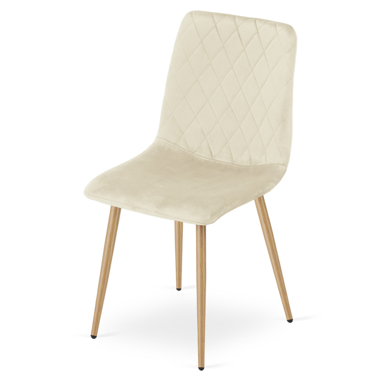 Sedia Turin in velluto beige chiaro con gambe effetto legno