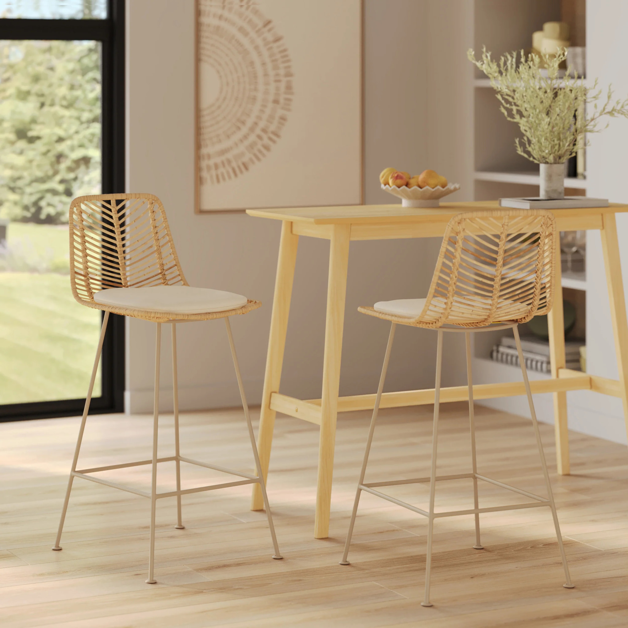 Lot de 2 chaises pour îlot central 66 cm en rotin naturel - Tamara