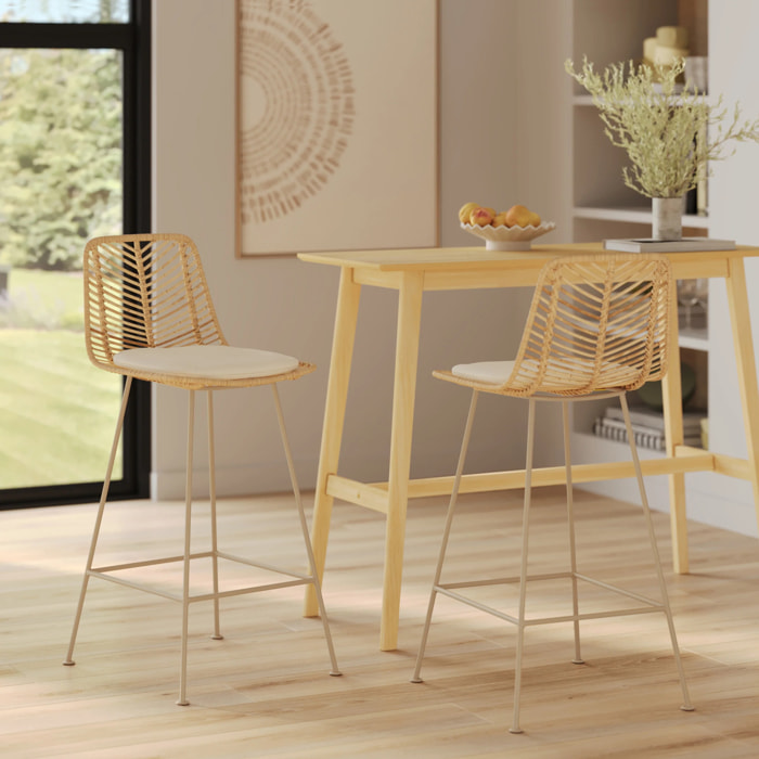 Lot de 2 chaises pour îlot central 66 cm en rotin naturel - Tamara