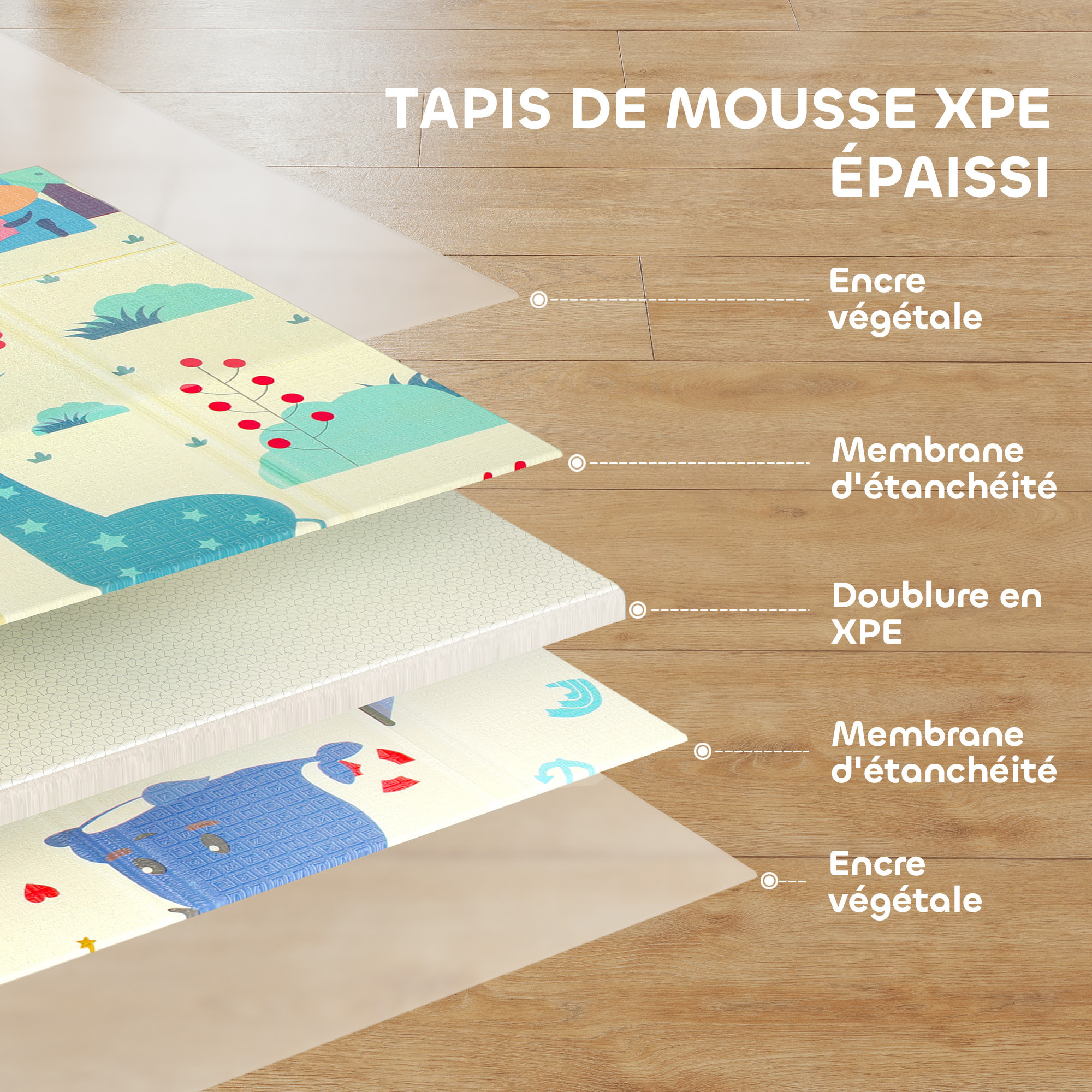Tapis d'éveil bébé pliable épais réversible en mousse