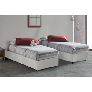 Letto singolo Alarita, Letto contenitore con rivestimento in ecopelle, 100% Made in Italy, Apertura frontale, adatto per materasso Cm 80x190, Bianco