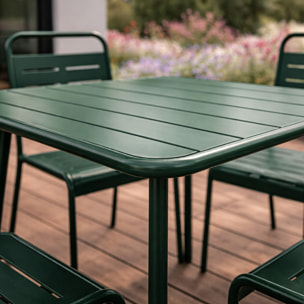 Ensemble table de jardin carrée 70cm et 4 chaises vert EVORA