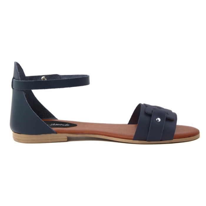 Sandali Flat Made in Italy in pelle colore Blu, Altezza tacco 1,2 cm