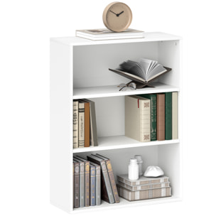 Librería de 3 Niveles Estantería de Libros con 2 Estantes Ajustables para Sala de Estar Oficina Dormitorio 60x24x80 cm Blanco