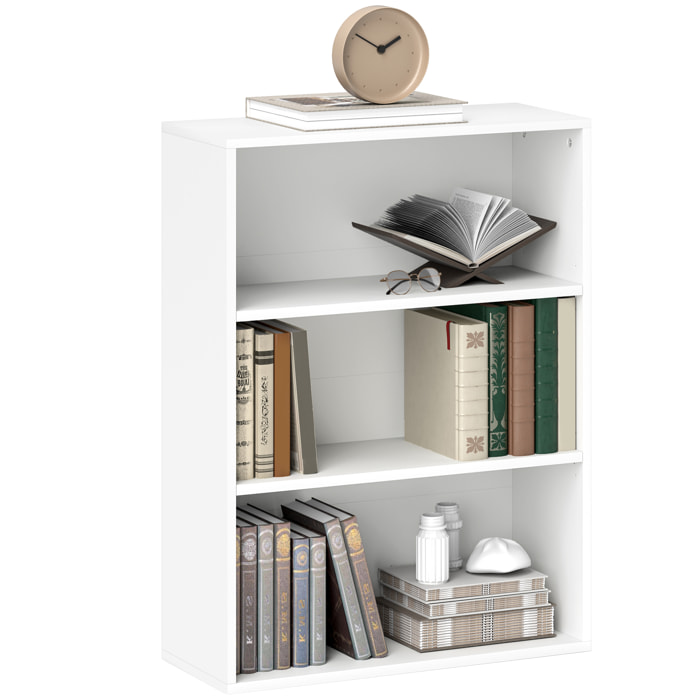 Librería de 3 Niveles Estantería de Libros con 2 Estantes Ajustables para Sala de Estar Oficina Dormitorio 60x24x80 cm Blanco