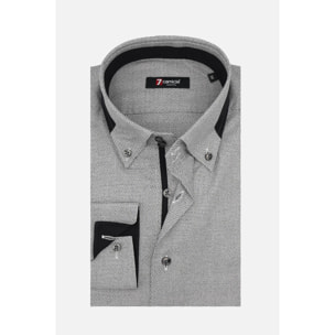 Camicia Uomo 2bottoni Button Down Doppio Collo Slim Jacquard Fantasia Grigio Scuro/Bianco