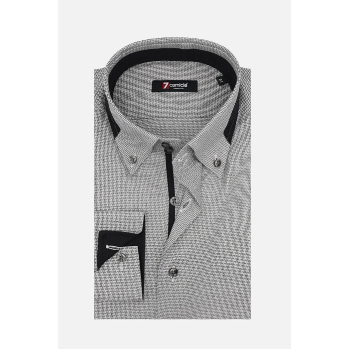 Camicia Uomo 2bottoni Button Down Doppio Collo Slim Jacquard Fantasia Grigio Scuro/Bianco