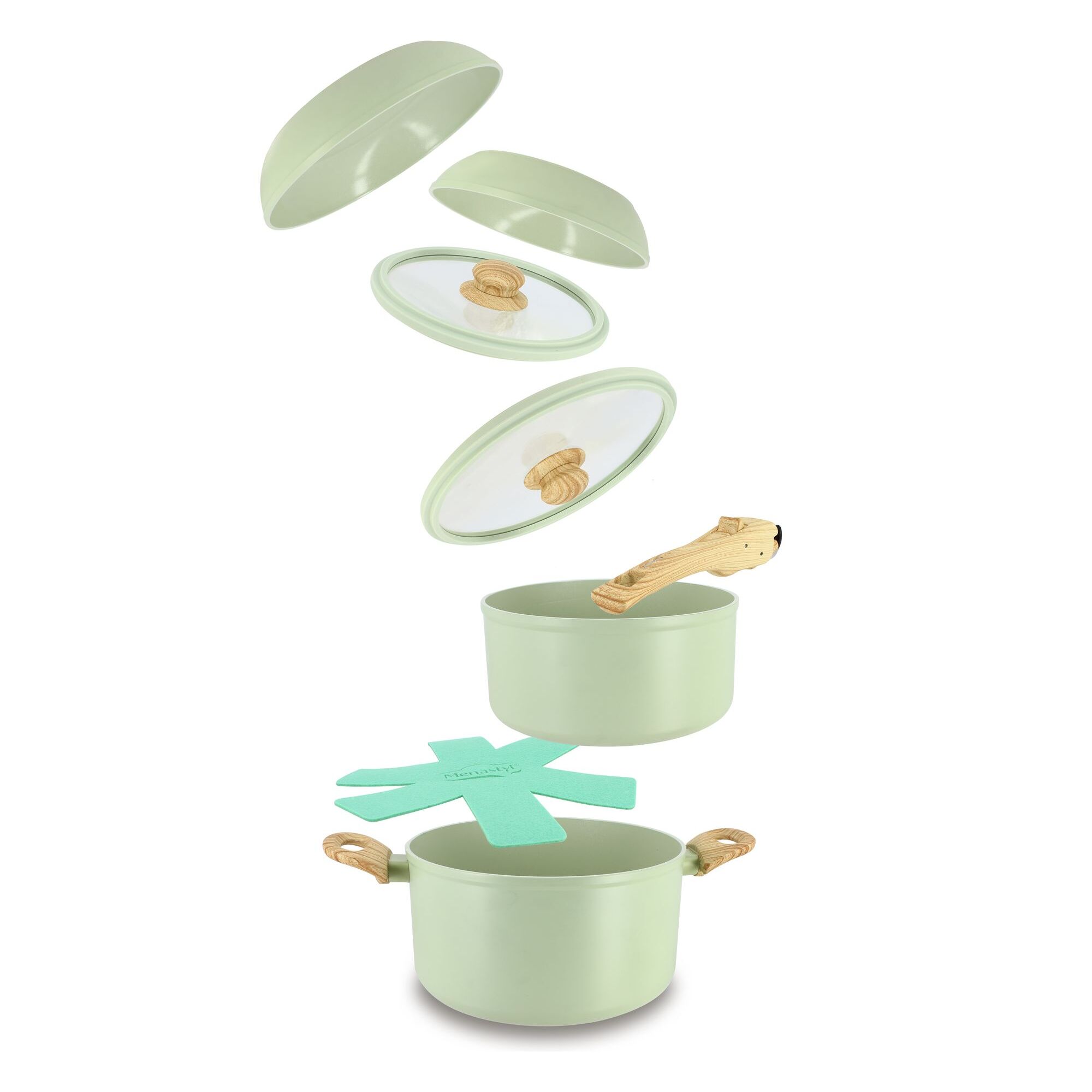 Batterie de cuisine amovible 8 pièces céladon en aluminium recyclé COLORAMA