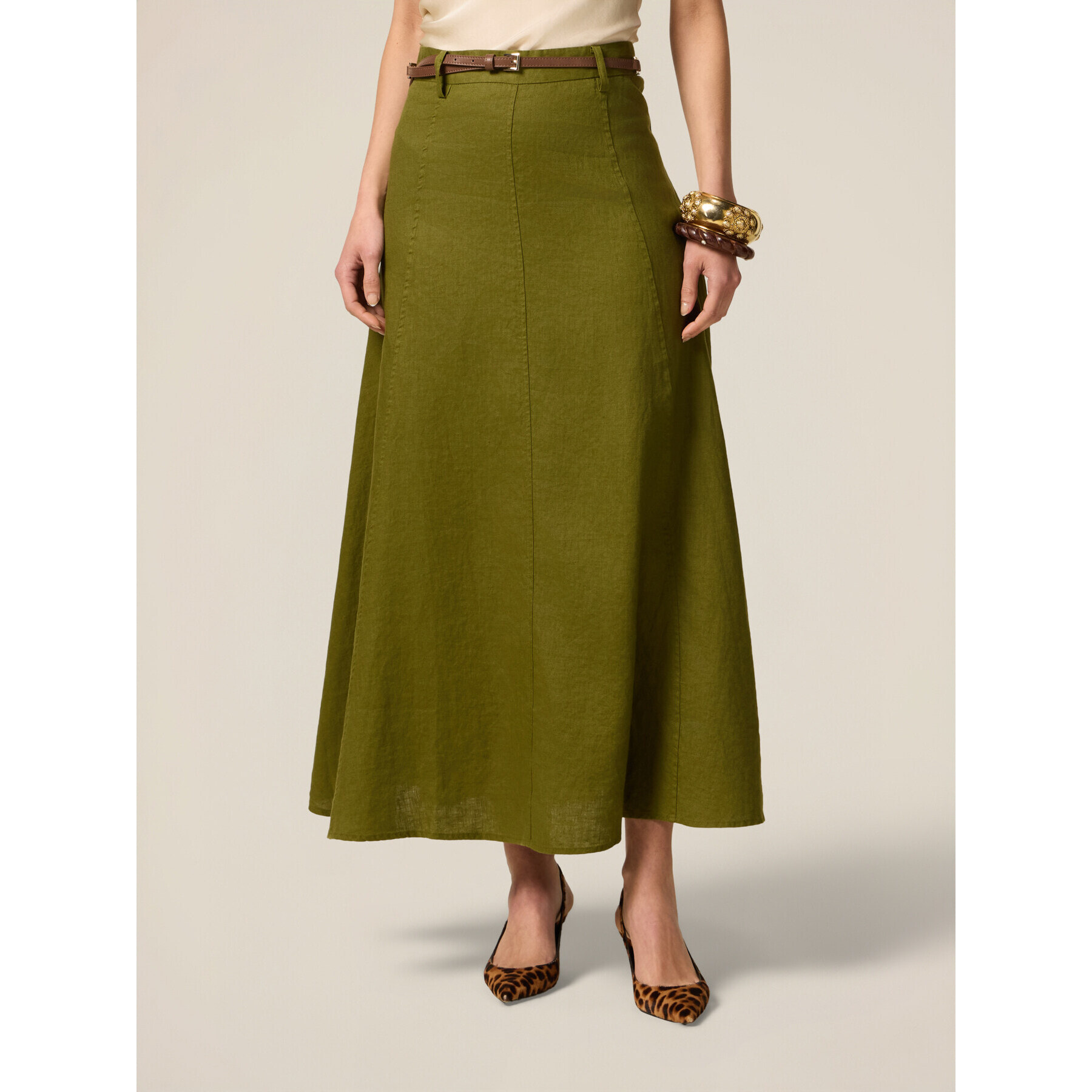 Oltre - Gonna svasata in lino - Verde