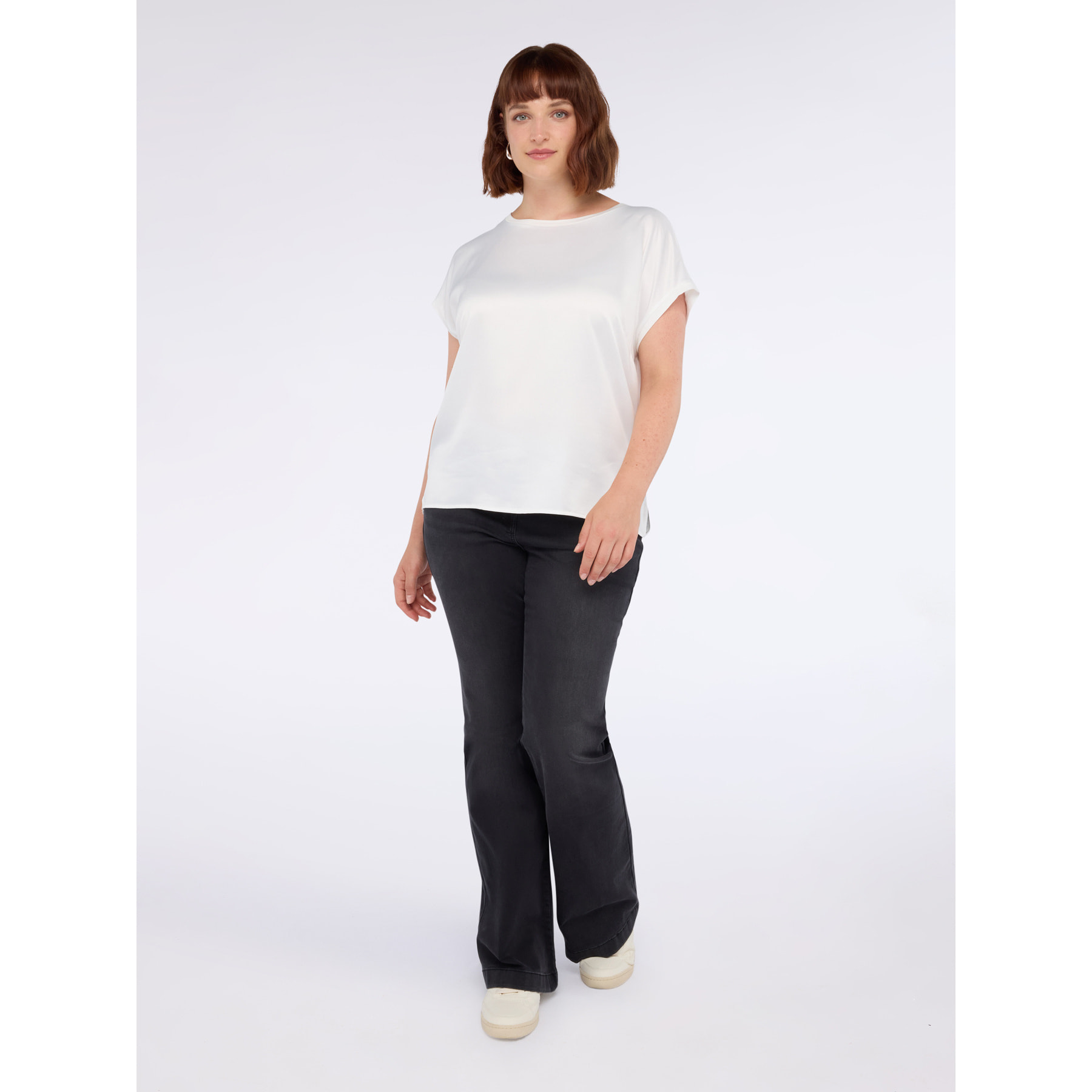 Fiorella Rubino - T-shirt bimaterica con scolllo tondo - Bianco