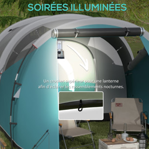 Tente de camping familiale 4-5 personnes - tente tunnel 2 portes fenêtres - dim. 4,6 x 2,6 x 1,9 m - bleu gris