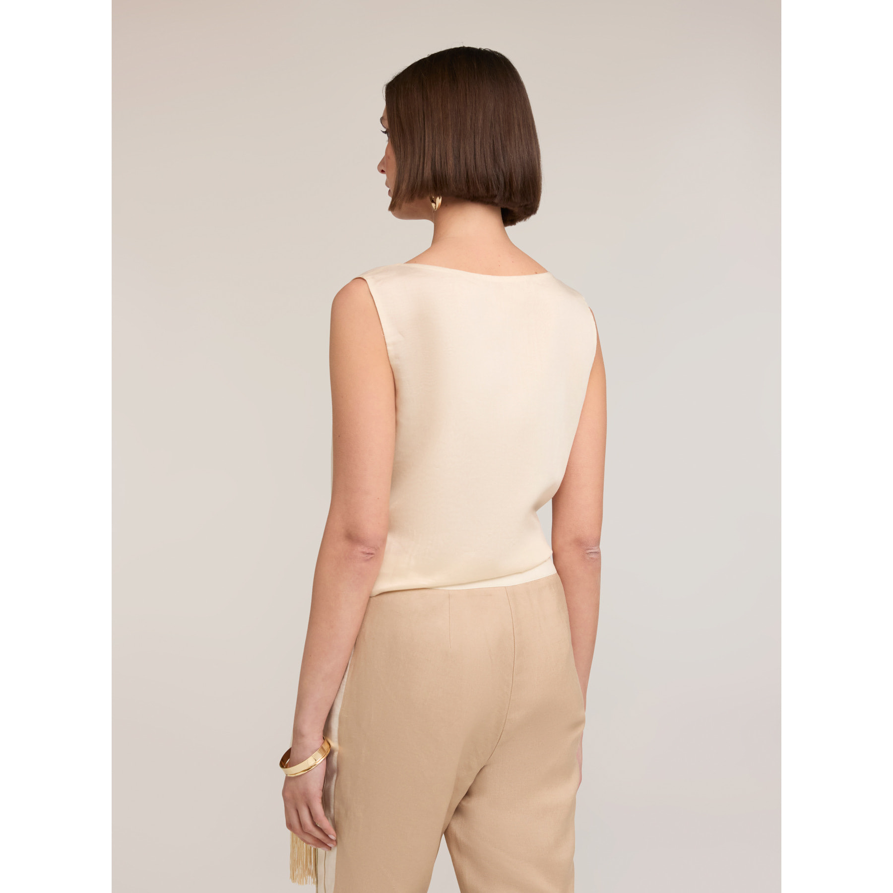 Motivi - Top in voile con nodo e frange - Beige