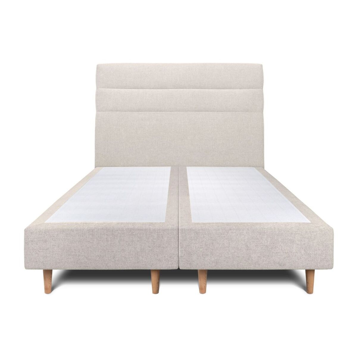 Lit avec tête de lit bandes horizontales tissu et sommier tapissier Ep20