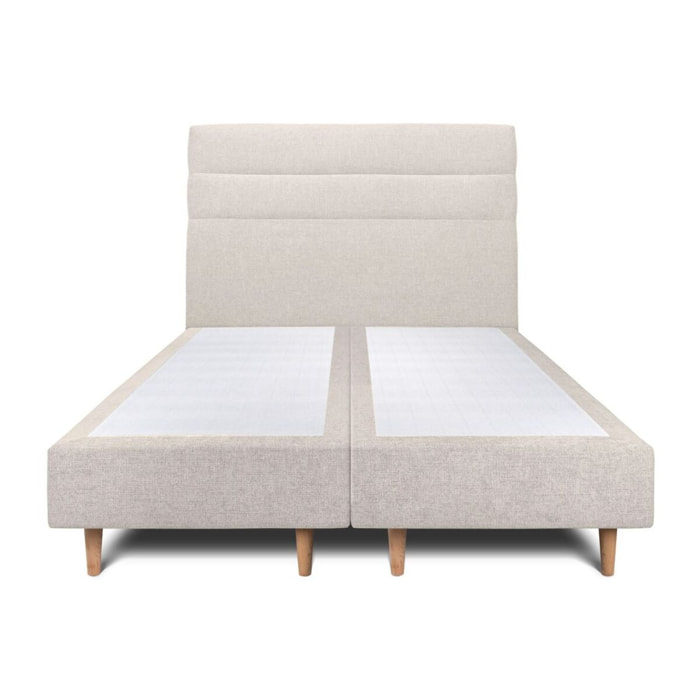 Lit avec tête de lit bandes horizontales tissu et sommier tapissier Ep20