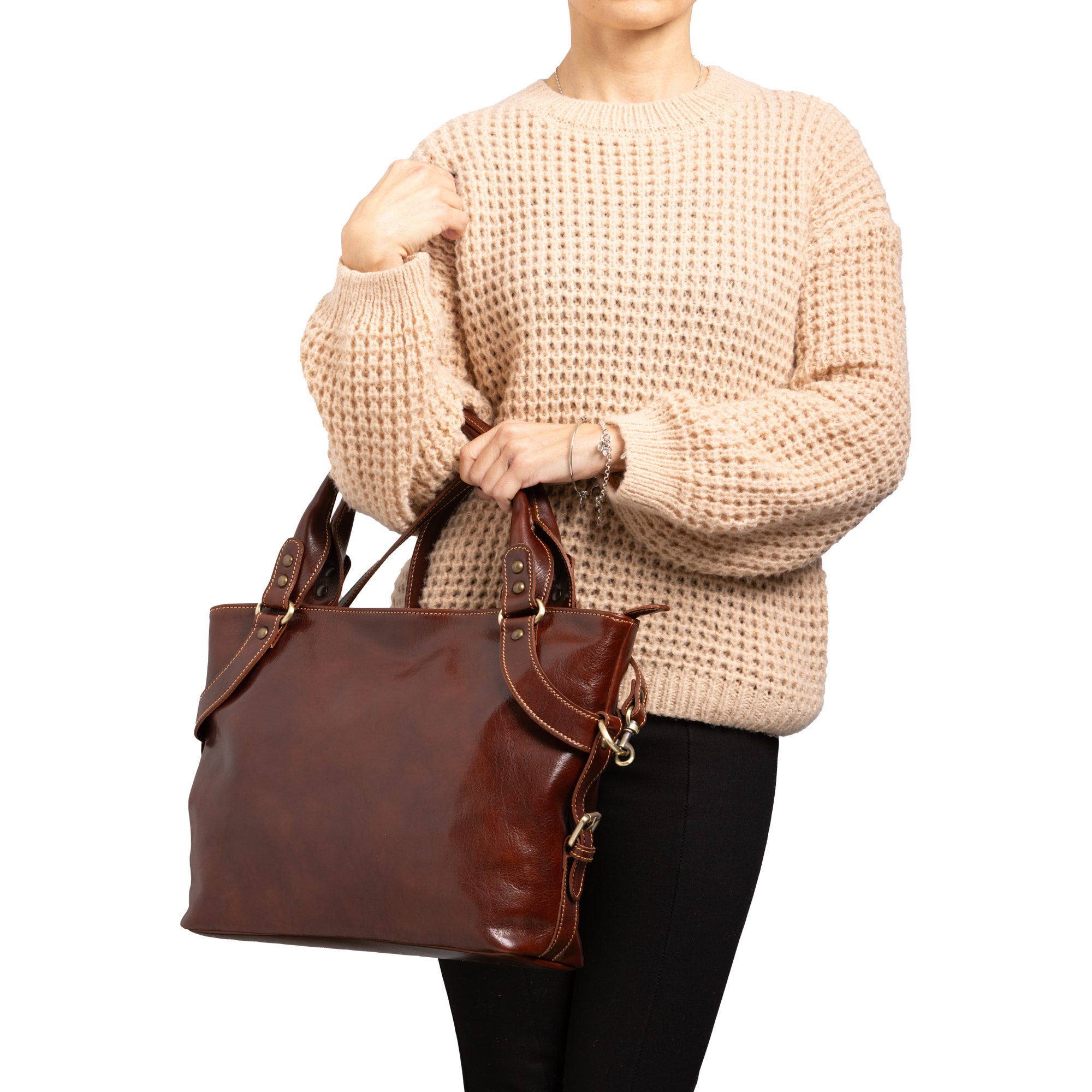 Borsa a mano  da donna In Vera pelle Made in Italy 43x28x12 cm