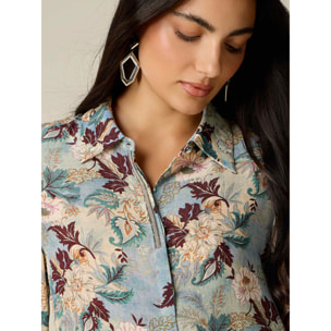 Oltre - Camicia fantasia con dettaglio gioiello - Azzurro