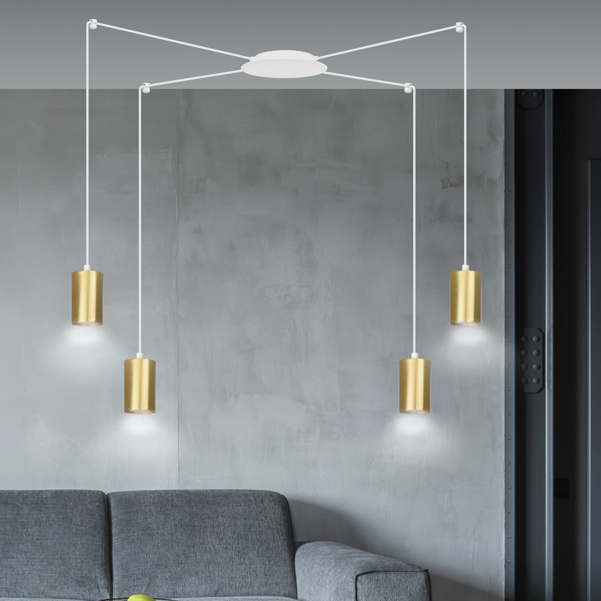 Lampada a sospensione TRAKER in acciaio bianco e oro