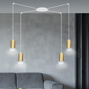 Lampada a sospensione TRAKER in acciaio bianco e oro