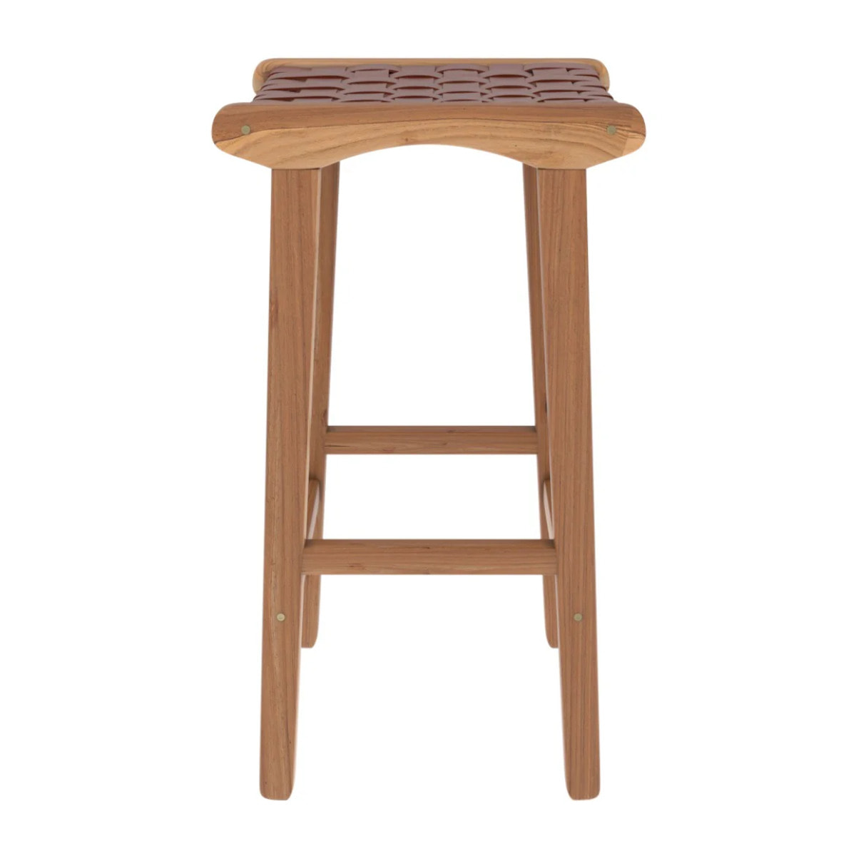 Tabouret pour îlot central 68 cm en teck et cuir tressé marron - Kuna