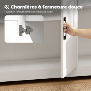 Buffet contemporain 3 portes étagère 2 tiroirs poignées métal noir effet bois blanc