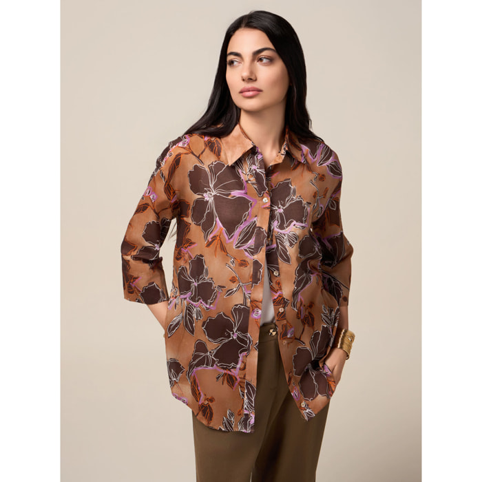 Oltre - Camisa de algodón estampada - Naranja sol