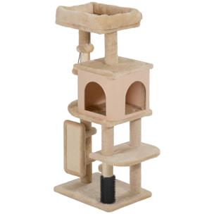 Arbre à chat H.104 cm - griffoir, grattoir, bande massante, jeux boules, niche, plateforme observation - beige
