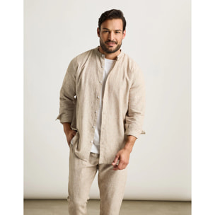 Camisa Manga Larga Beige Lino - Dare