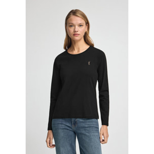 Camiseta negra de manga larga y cuello redondo con logo Rigby Go Gold