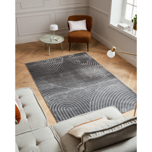 BLOOM - Tapis moderne poils ras motif arc en ciel en relief - Gris