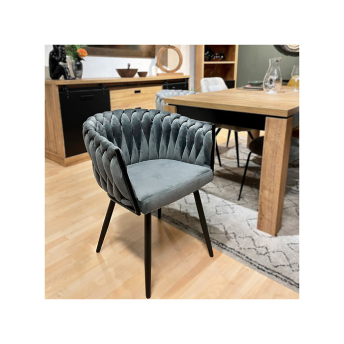 Chaise en velours tressé avec accoudoirs et pieds en métal - MELODIE 2