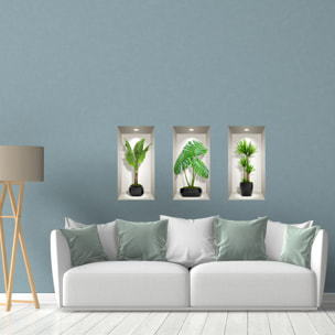 Stickers muraux 3D | Sticker Mural Autocollant effet 3D longues plantes vertes d'intérieur - Stickers adhésifs 3D Chambre Salon Trompe l'oeil