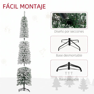 Árbol de Navidad Estrecho 240 cm, Árbol de Navidad Artificial Nevado con 603 Ramas y Soporte de Metal Plegable, Decoración Navideña para Salón, Interior, Verde