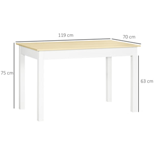 Table à manger grand plateau 4-6 personnes dim. 119L x 70l x 75H cm blanc aspect bois clair