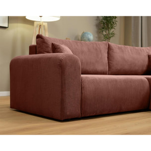 Naomi - Canapé d'angle réversible 4 places convertible avec coffre en velours côtelé - Rose