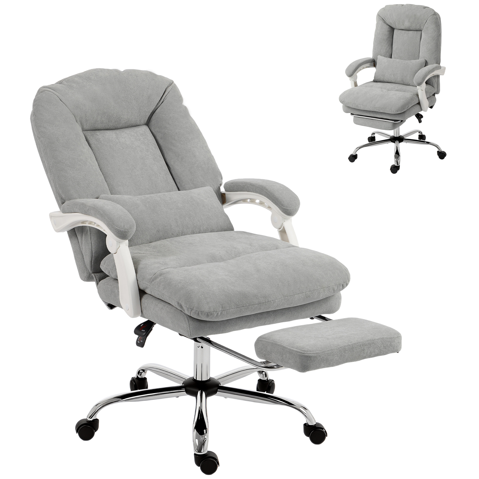 Fauteuil bureau manager inclinable repose-pieds rétractable velours gris clair