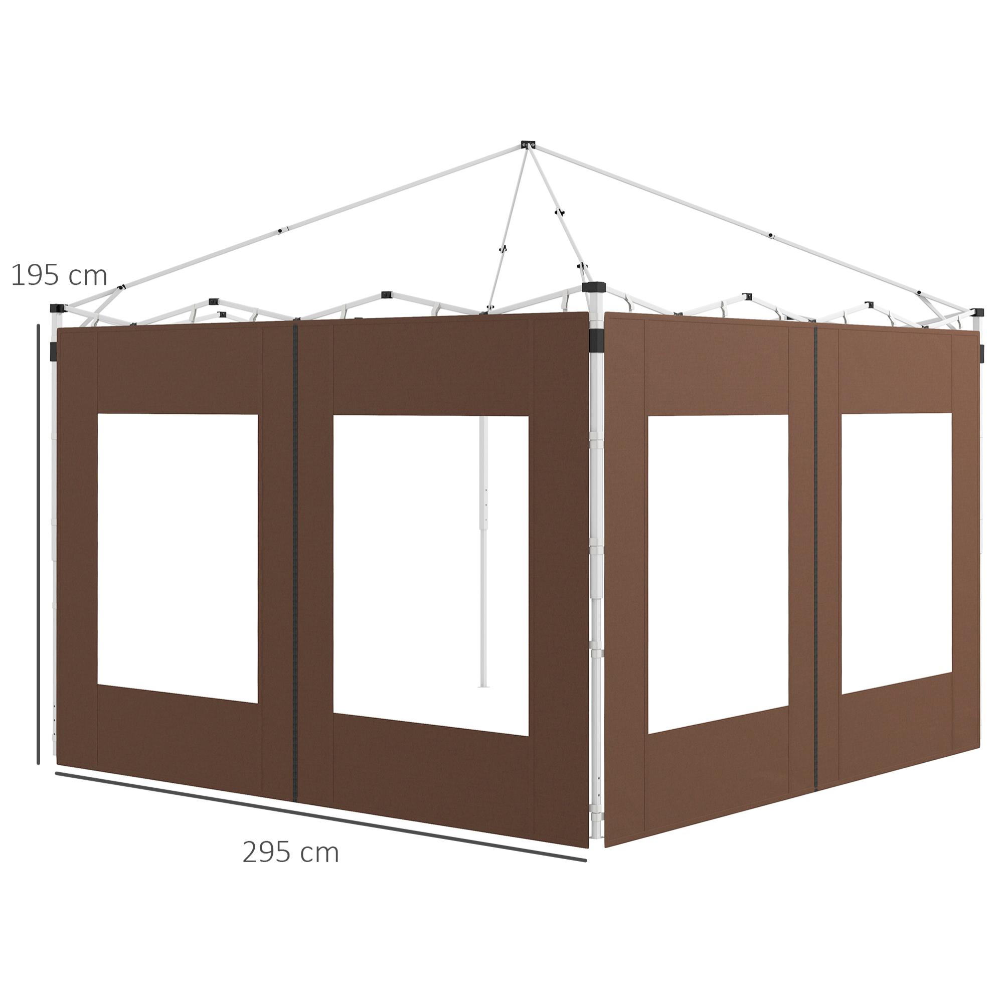 Outsunny Paredes Laterales para Carpa de 2 Paneles 295x195 cm Paredes Laterales de Repuesto de Tela Oxford con 2 Ventanas para Carpas de 6x3 m 3x3 m Marrón