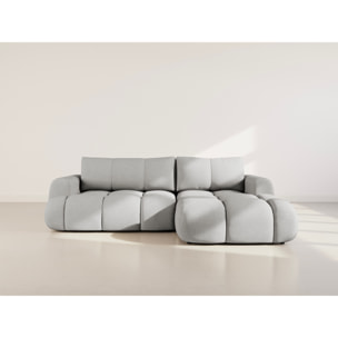Yulin - Canapé d'angle droit 4 places convertible avec coffre en tissu bouclette - Gris clair