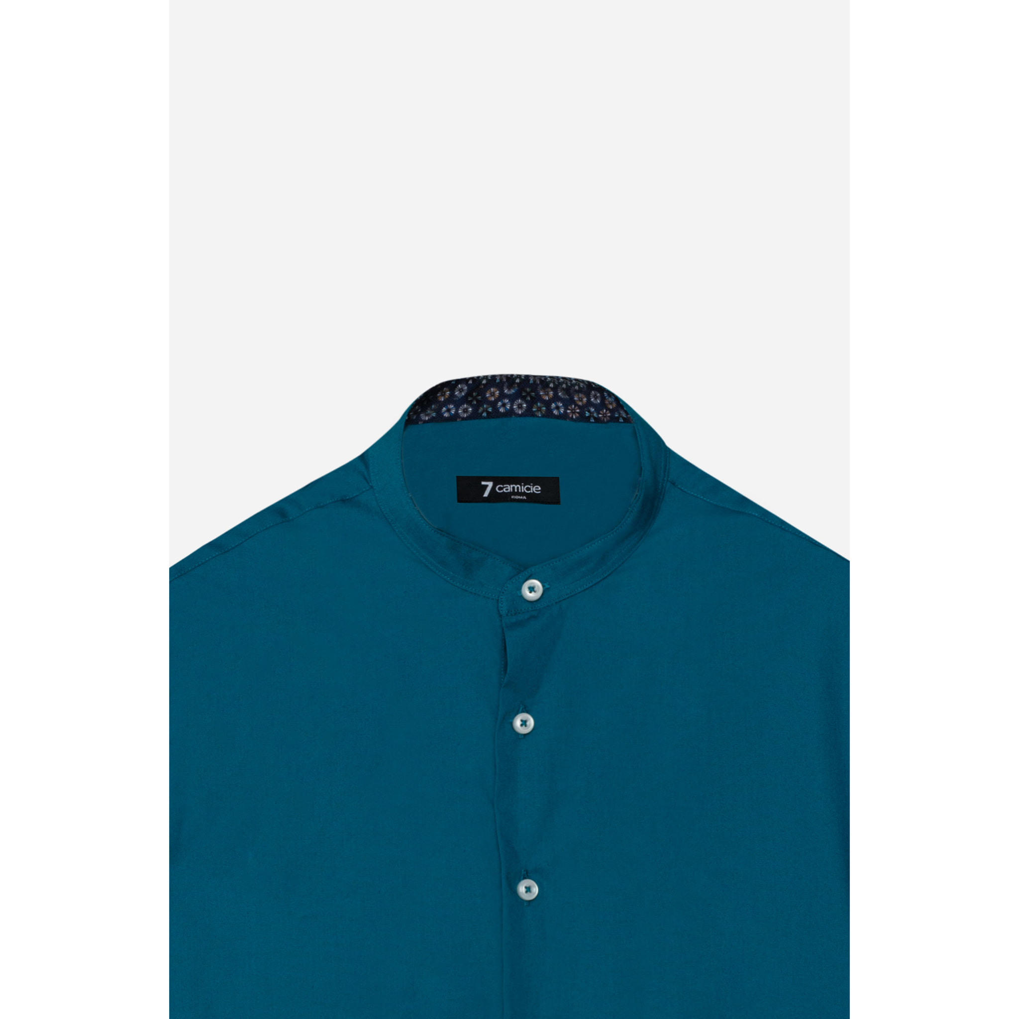 Camicia Uomo Coreano Slim Popeline Stretch Unito Verde Ottanio