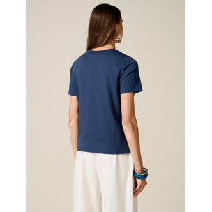 Oltre - T-shirt in cotone con ricamo traforato - Blu