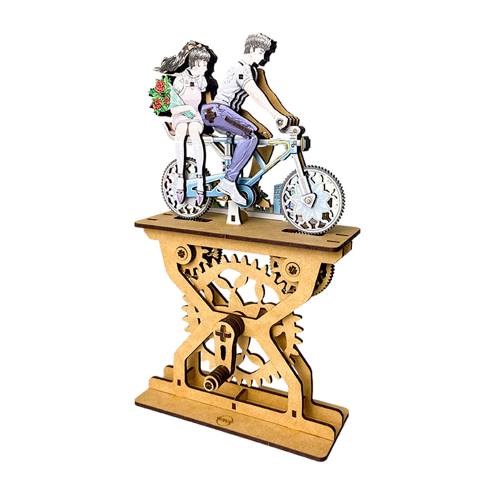 Maqueta de Madera 3D, con movimiento mecánico diseño de Amantes de la bicicleta en color - Pareja. 109 piezas.