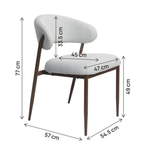 Lot de 2 chaises de salle à manger en tissu et métal "Edena" - Gris clair