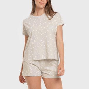 Pijama corto manga fluida algodón mujer Estrellita Gris