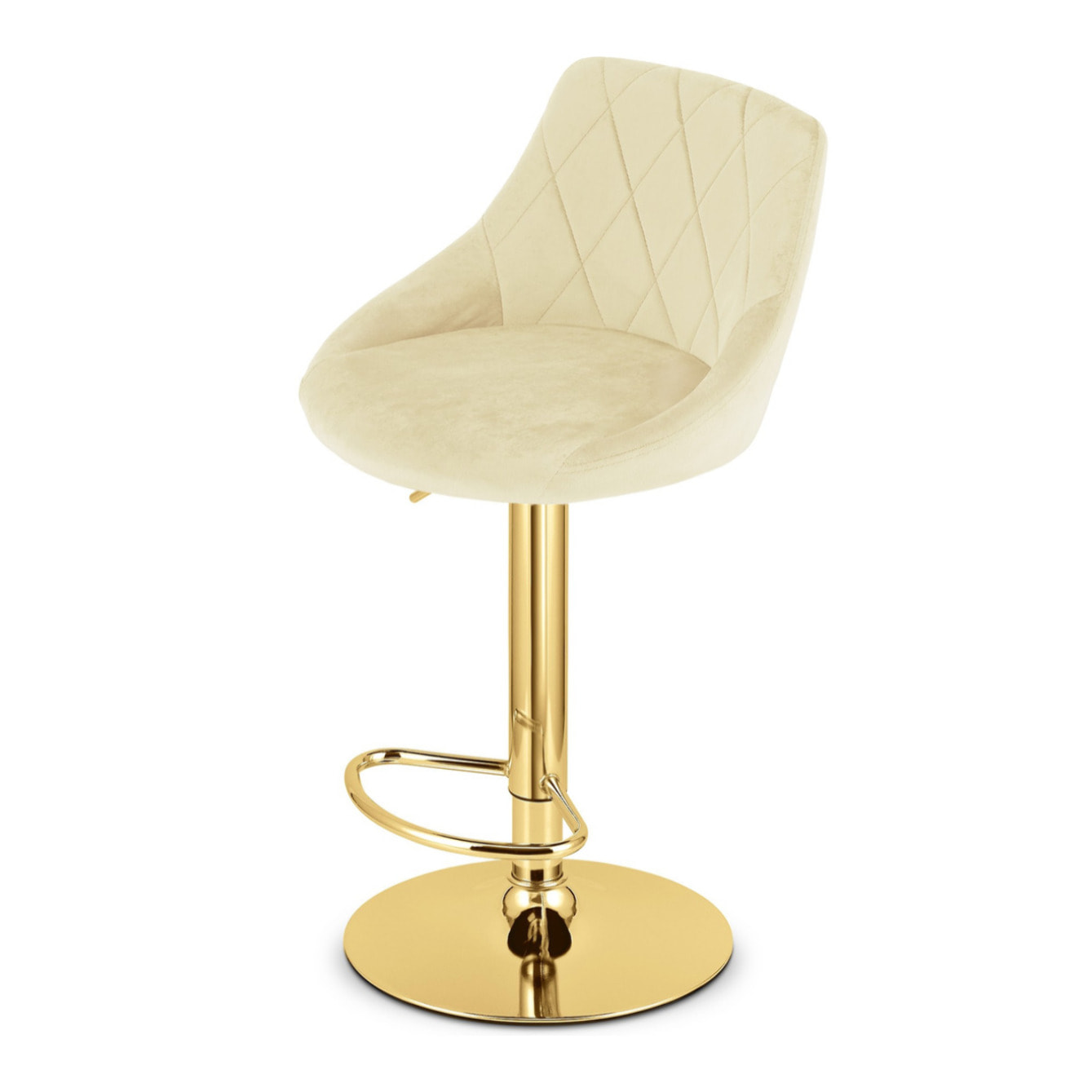 Sgabello girevole Kast in velluto beige e base oro